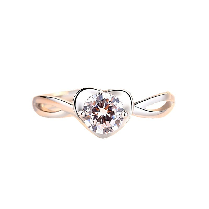 Heart-shaped with Round Zircon Silver Ring for Women