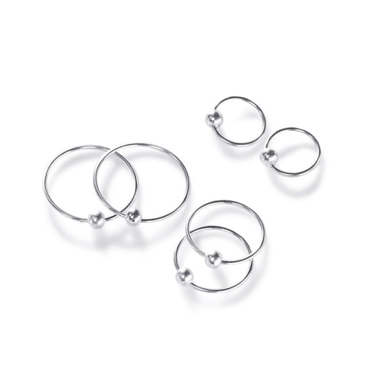 Round Bead Silver Hoop Earrings for Women