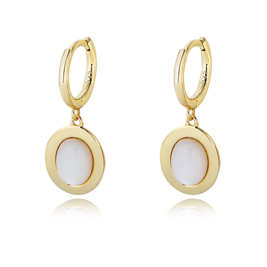 Oval Natural Mother of Pearl Sterling Silver Drop Earrings  for Women
