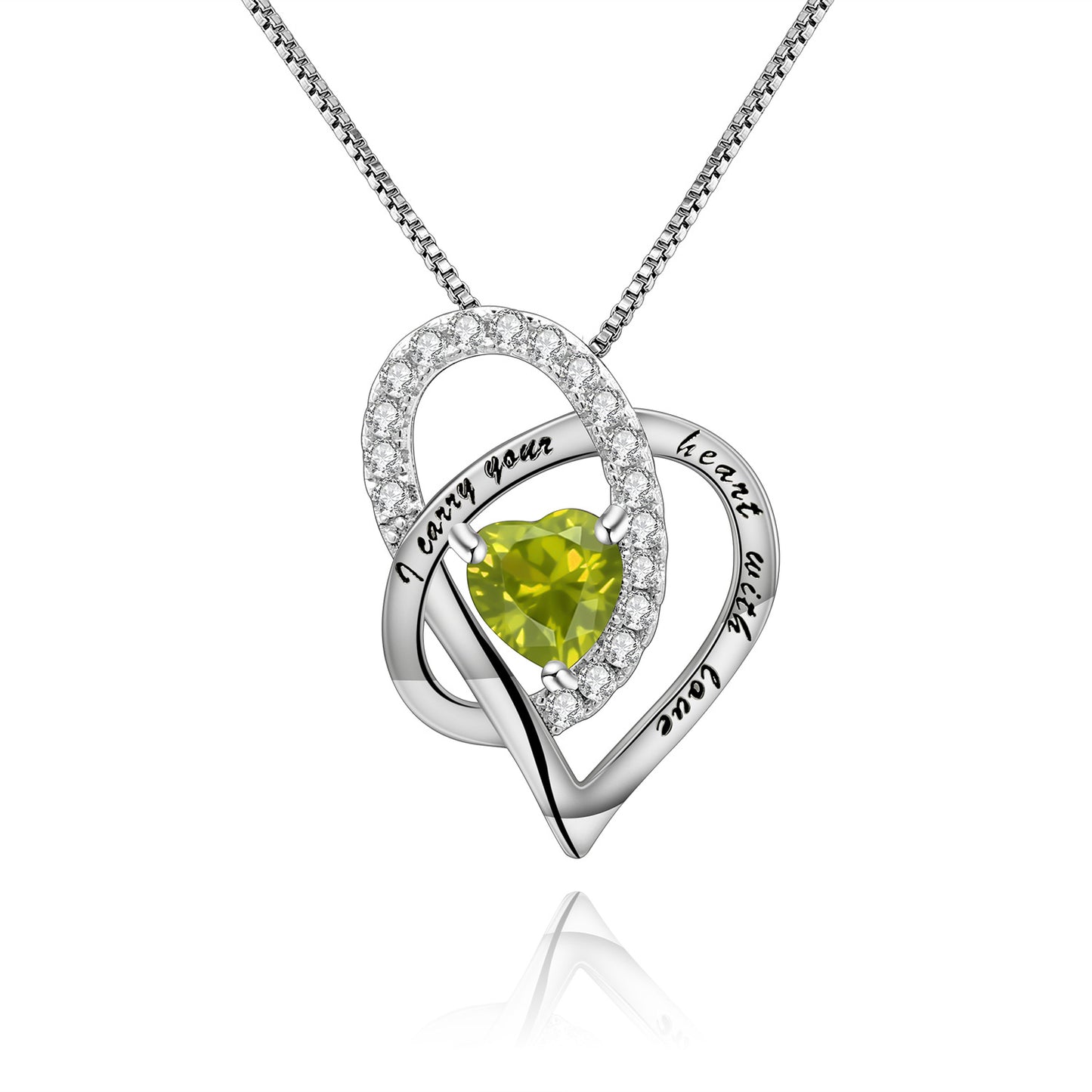 Luxury Style Interlocking Design Natural Colourful Gemstone Love Heart Pendant Silver Necklace for Women
