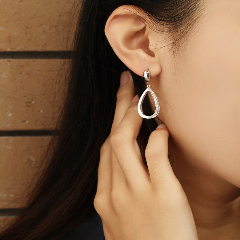 Hollow Water Drop Silver Drop Earrings for Women