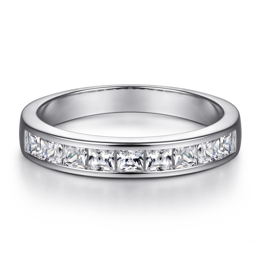 Princess Cut Zircon with Half Eternity Silver Ring Set