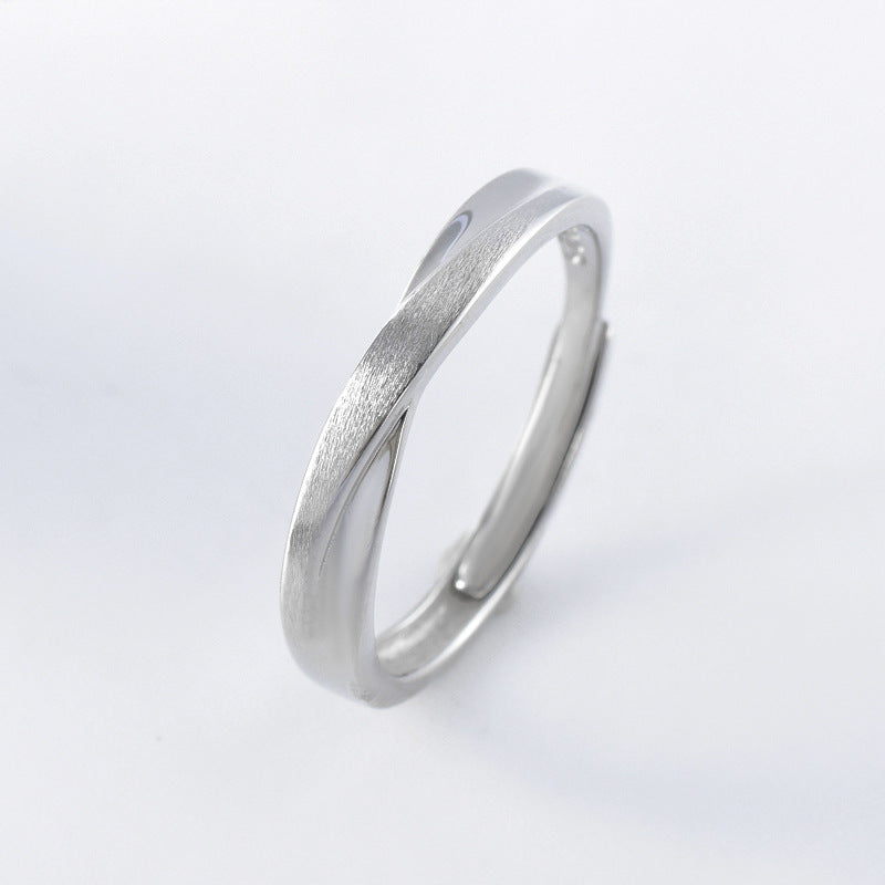 X Cross Stripe Brushed Silver Couple Ring