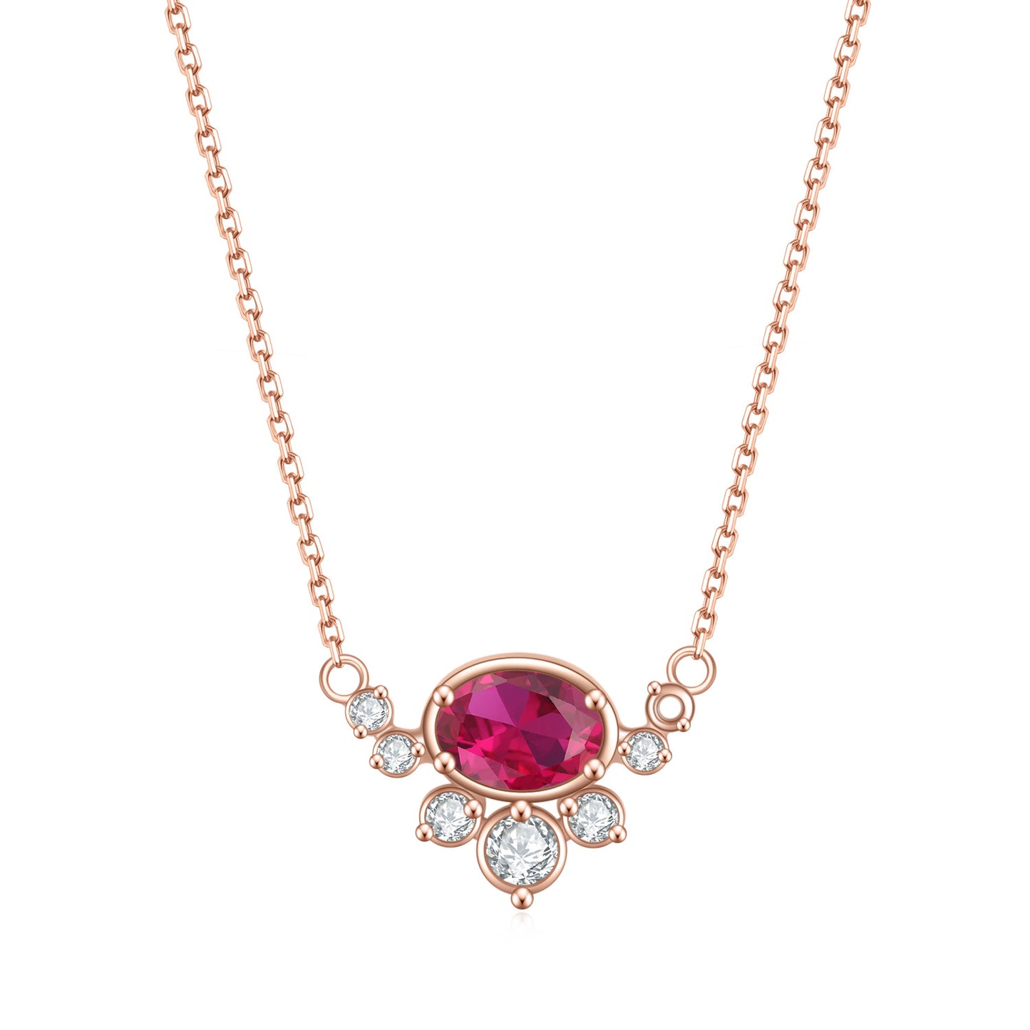 Red Corundum Pendant Plated Rose Gold Silver Necklace for Women