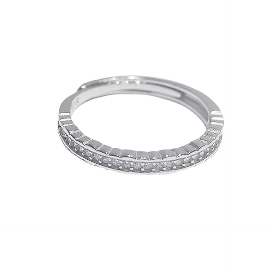 Half Circle Beading Round Zircon Silver Ring for Women