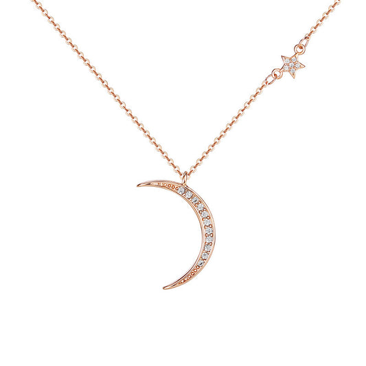Zircon Crescent Moon Silver Necklace for Women