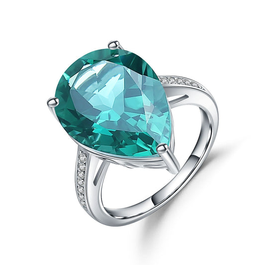 S925 Silver Inlaid Green Crystal Ring for Women