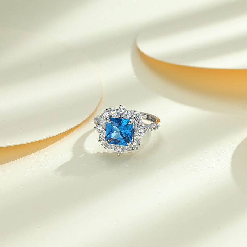 Colourful Princess Cut Zircon Soleste Halo Silver Ring for Women