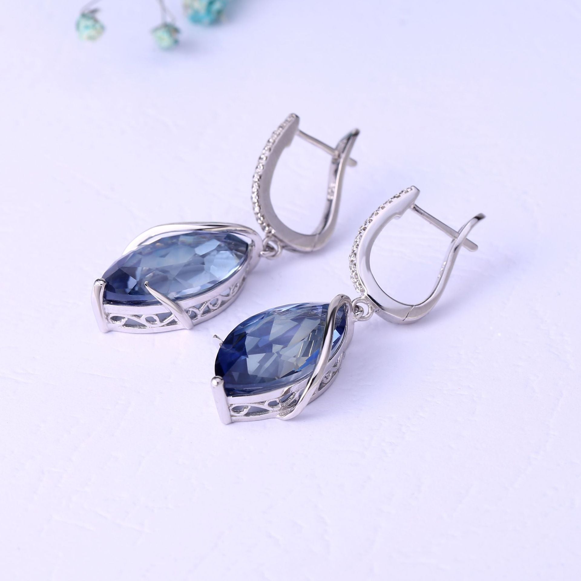 Crystal Marquise  Shape Silver Drop Earrings for Women