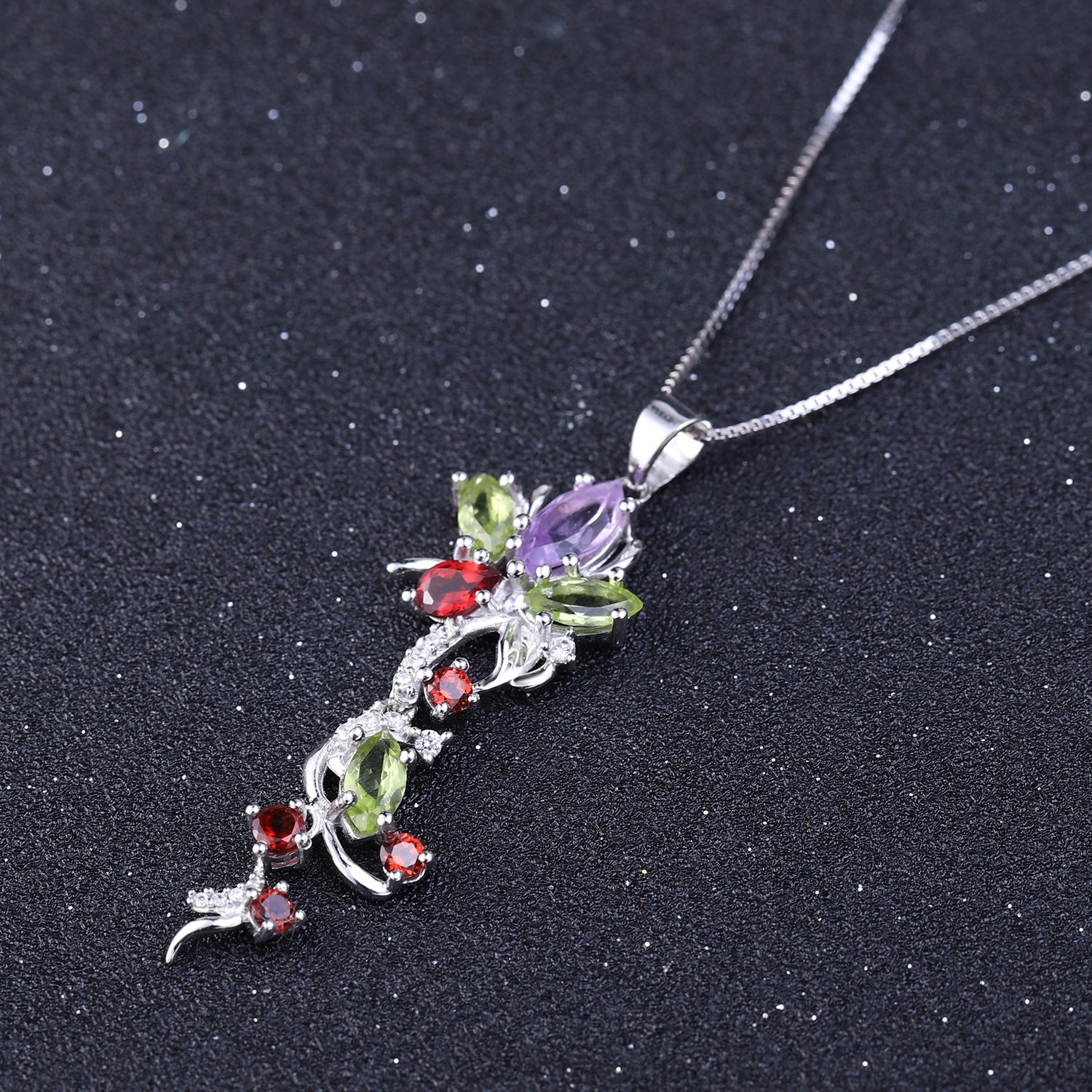 European Original Jewelry Design Inlaid Colourful Gemstone Sterling Silver Necklace for Women