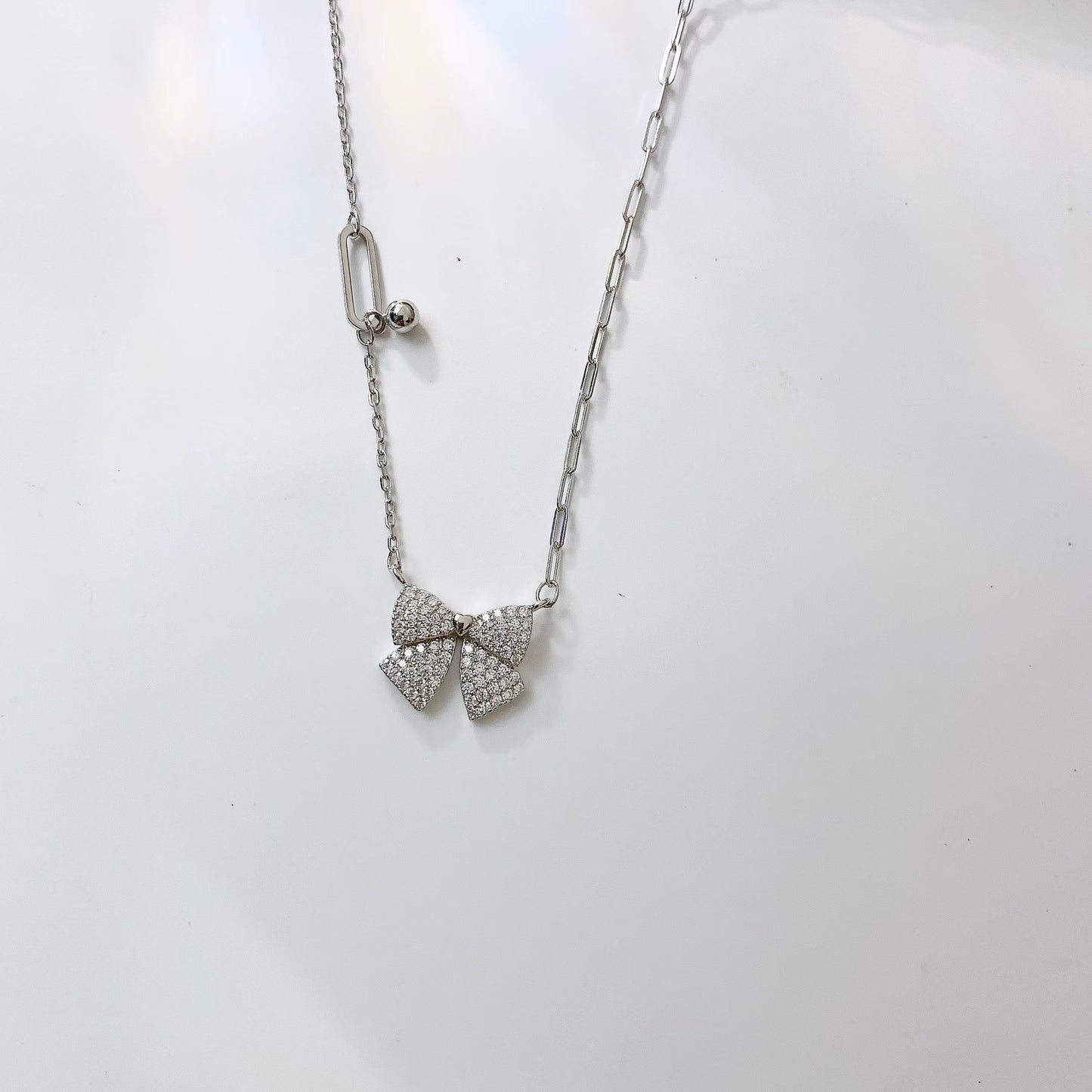 Full Zircon Bowknot Pendant Silver Necklace for Women