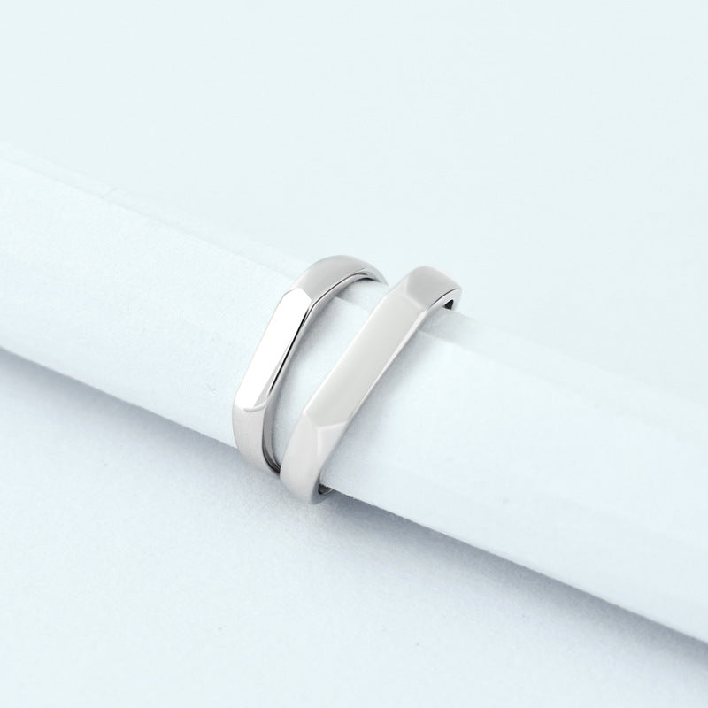 Plane Rectangle Silver Couple Ring
