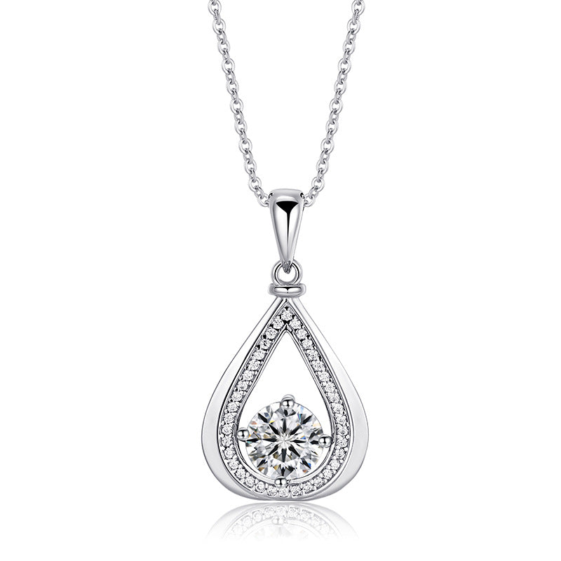 Hollow Droplet with Round Zircon Pendant Silver Necklace for Women