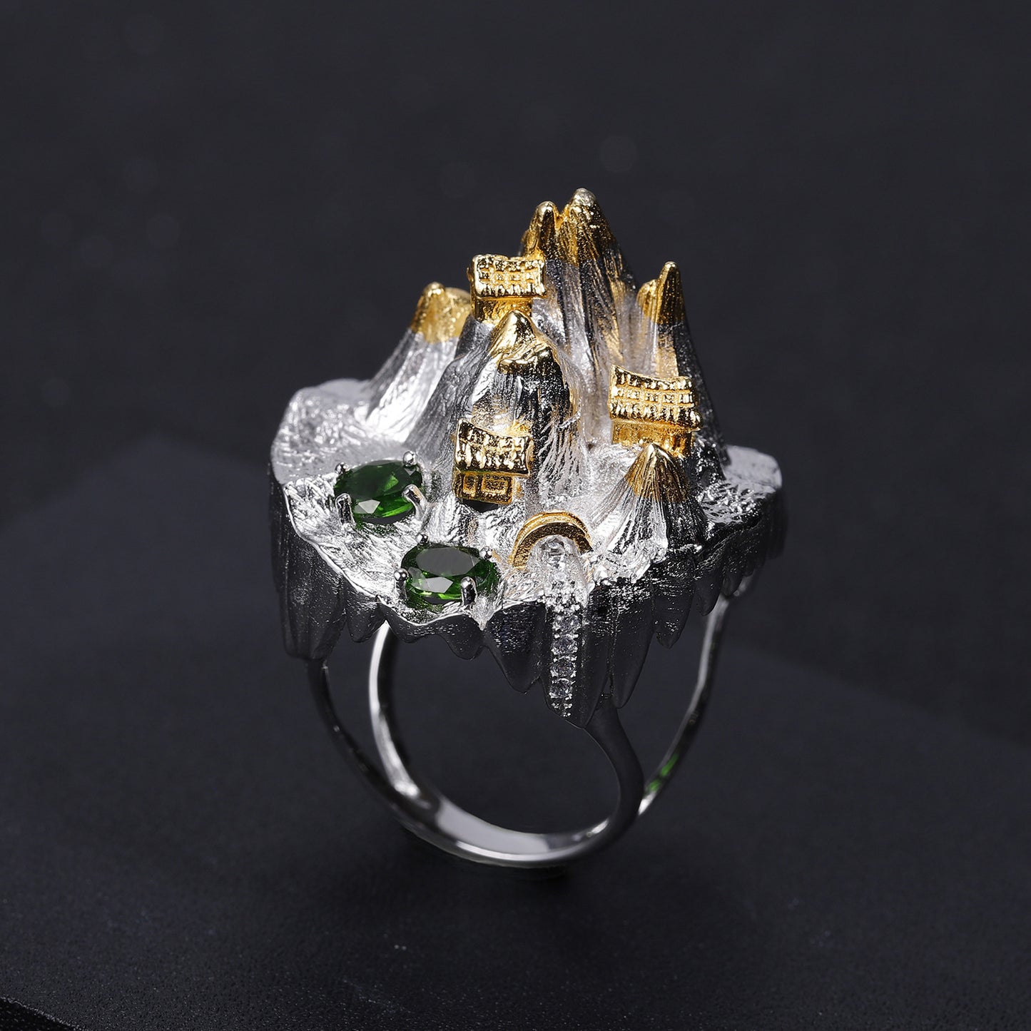 Chinese Style s925 Silver Inlaid Natural Gem Ring for Women