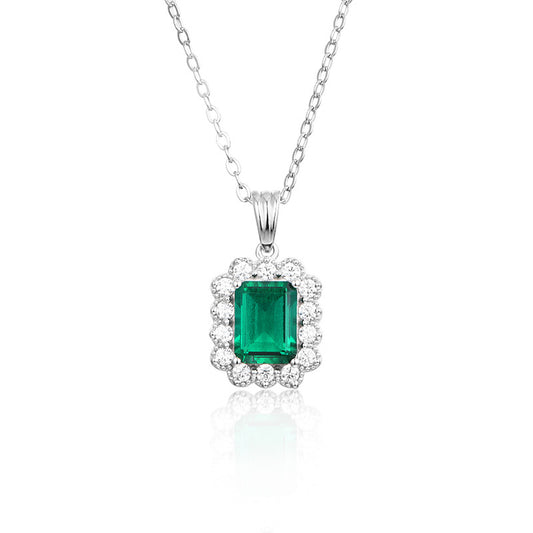 (1.5CT) Lab-Created Emerald 6*8mm Rectangle Ice Cut Solitaire Pendants Necklace for Women