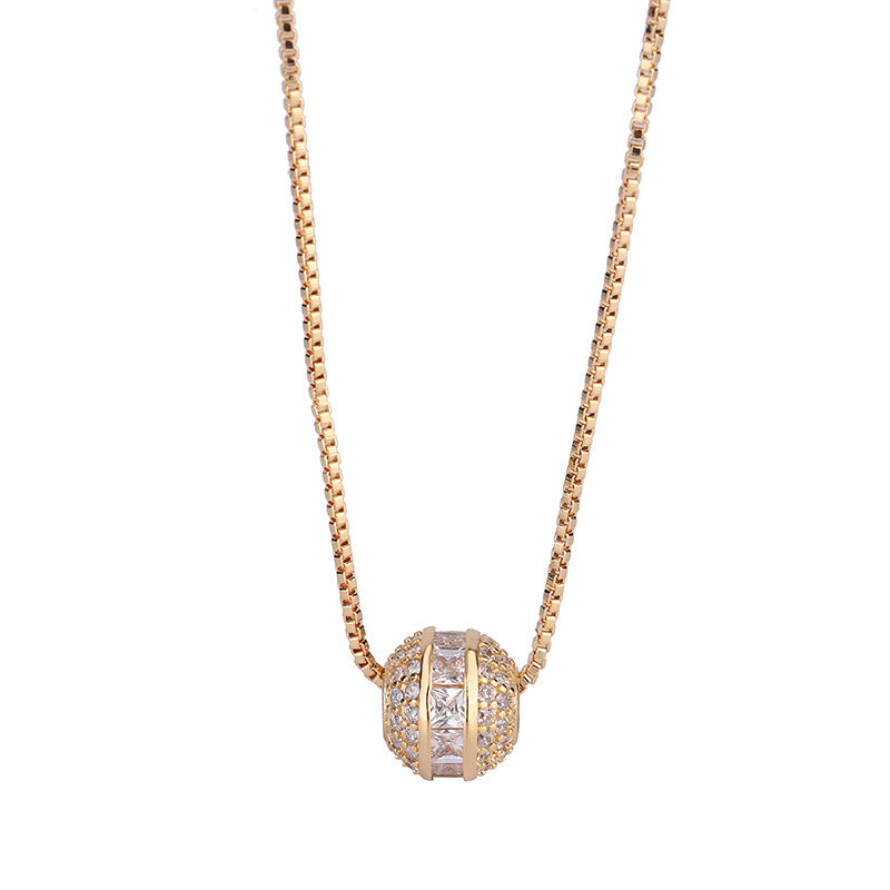 Zircon Round Bead Pendant Silver Necklace for Women