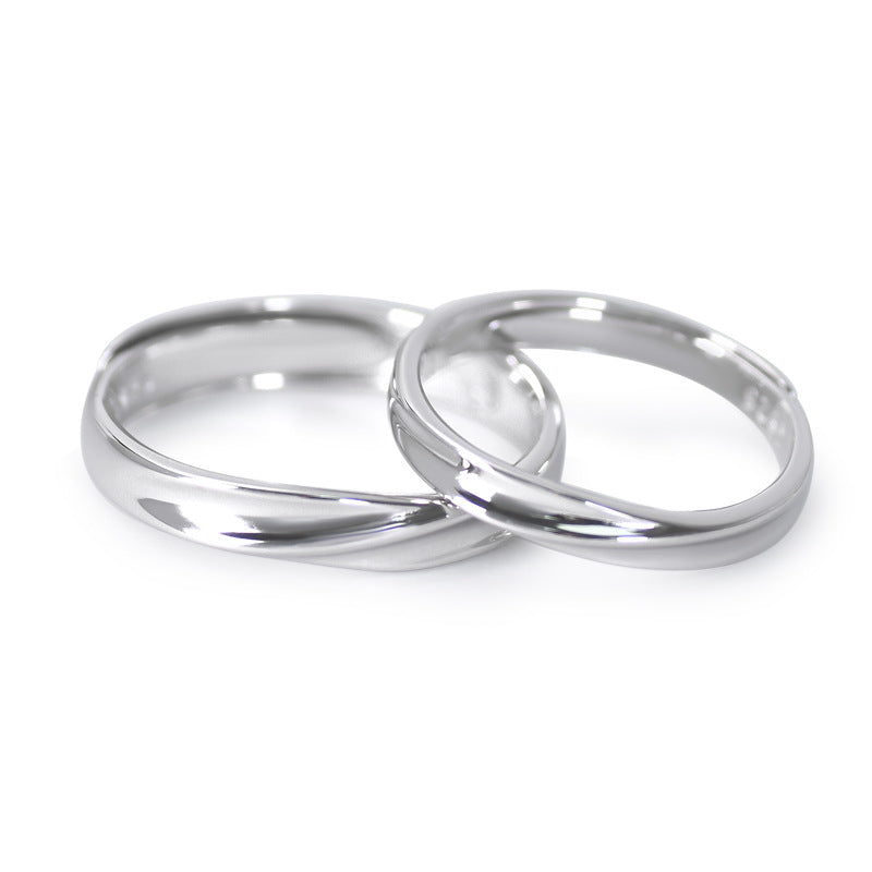 Twill Engraving Simple Silver Couple Ring