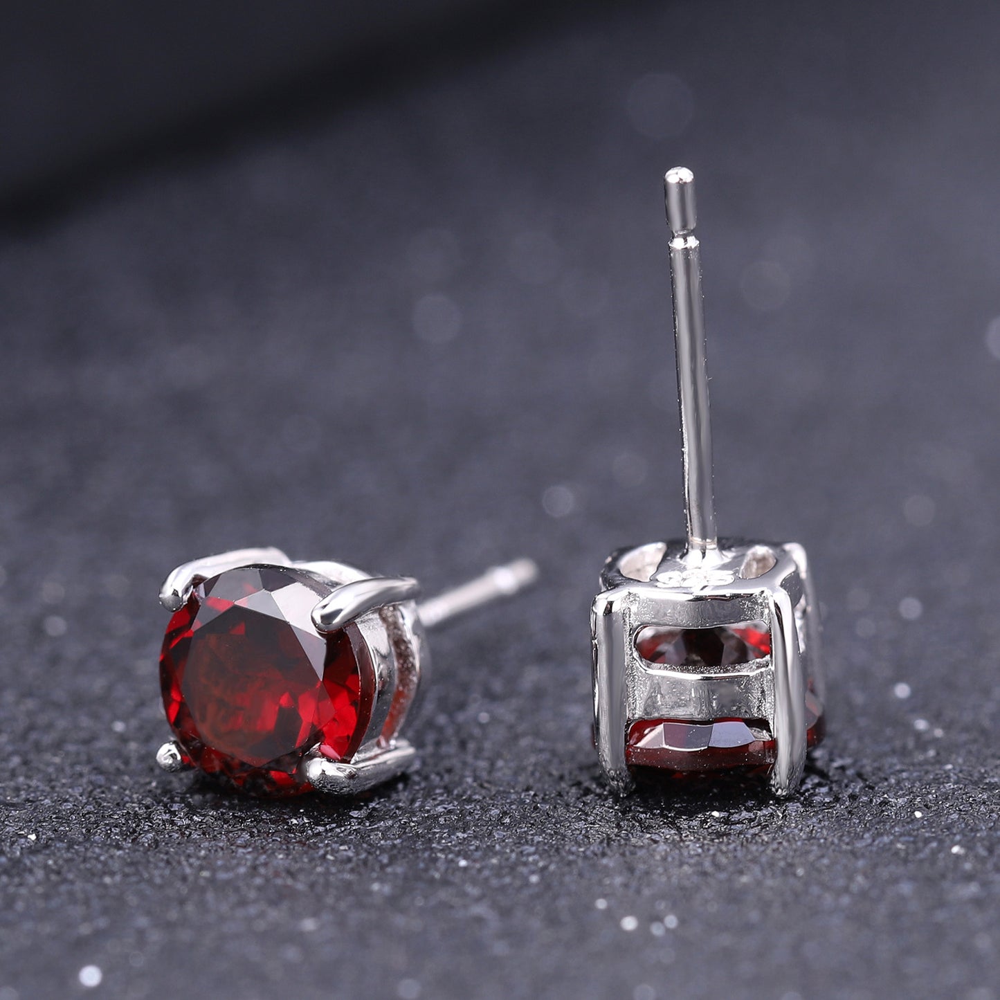 Natural Garnet Solitaire Round Cut Sterling Silver Studs Earrings for Women