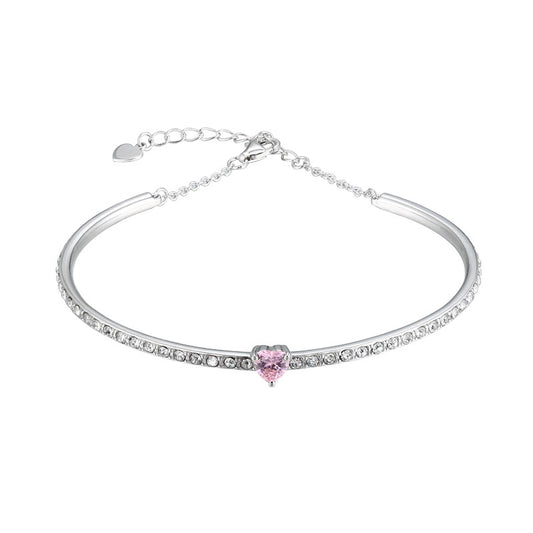 5*5mm Heart-shape Pink Zircon Silver Bracelet