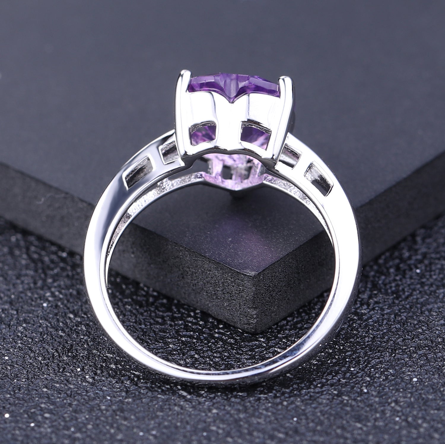 Natural Amethyst Heart Shape Solitaire Silver Ring for Women