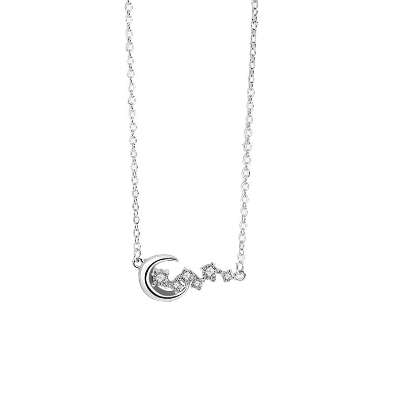 Zircon Star Moon Pendant Silver Necklace  for Women