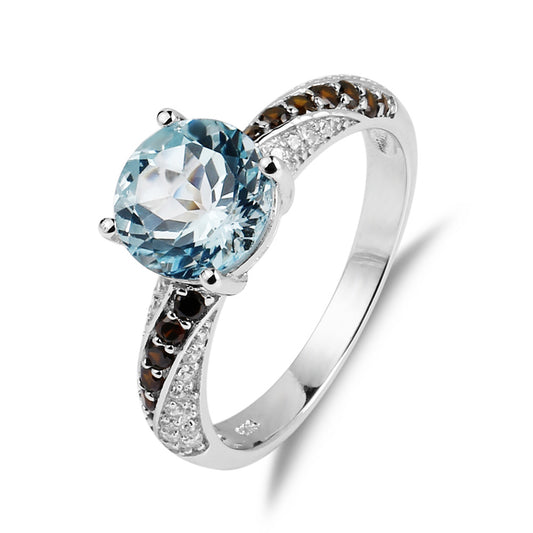 European Vintage Natural Topaz Round Cut Cathedral Silver Ring for Women