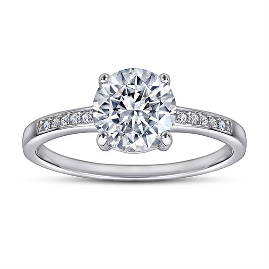 (2.0CT) Round Zircon Four Prongs Solitaire Silver Ring for Women