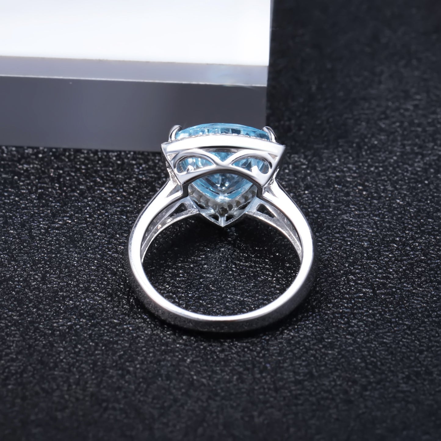 European Natural Topaz Luxury Trillion Soleste Halo Silver Ring for Women