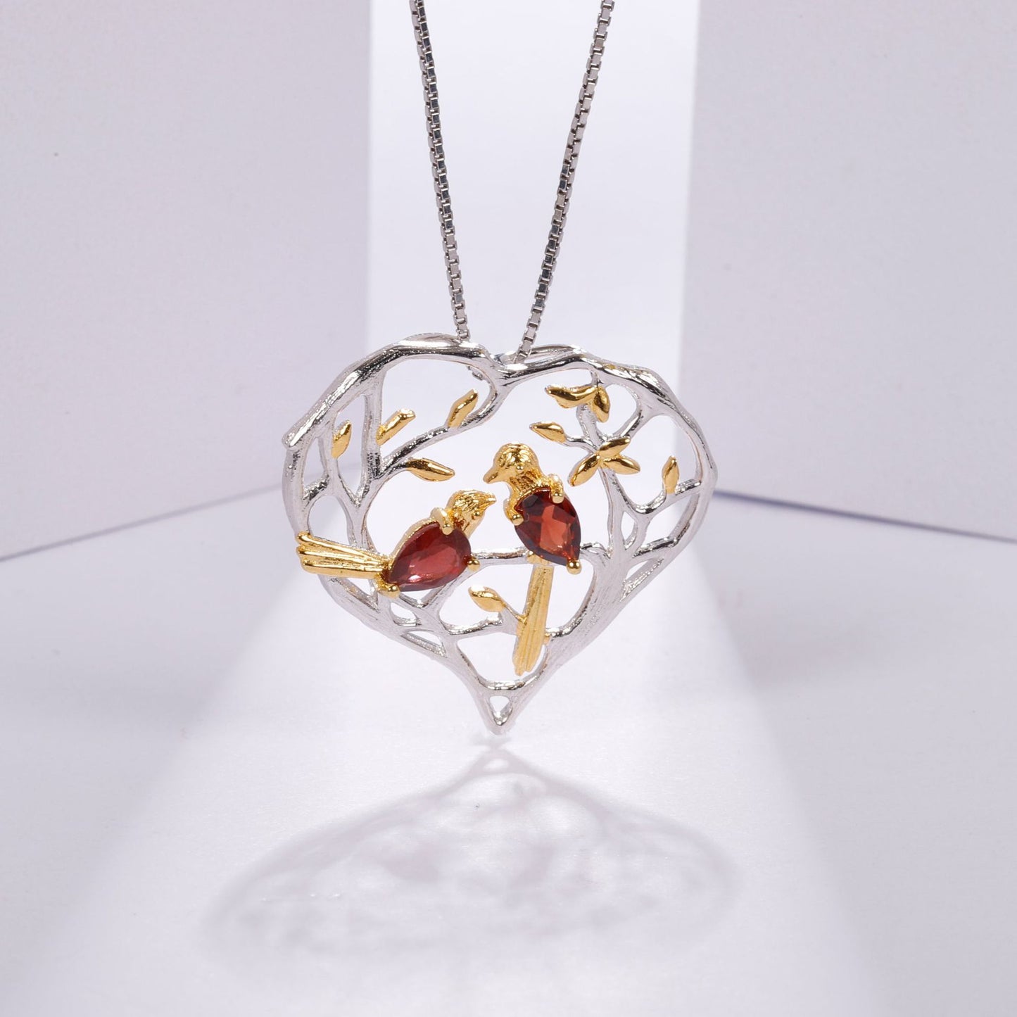 Premium Design Natural Colourful Gemstone Flower Bird Element Pendant Silver Necklace for Women