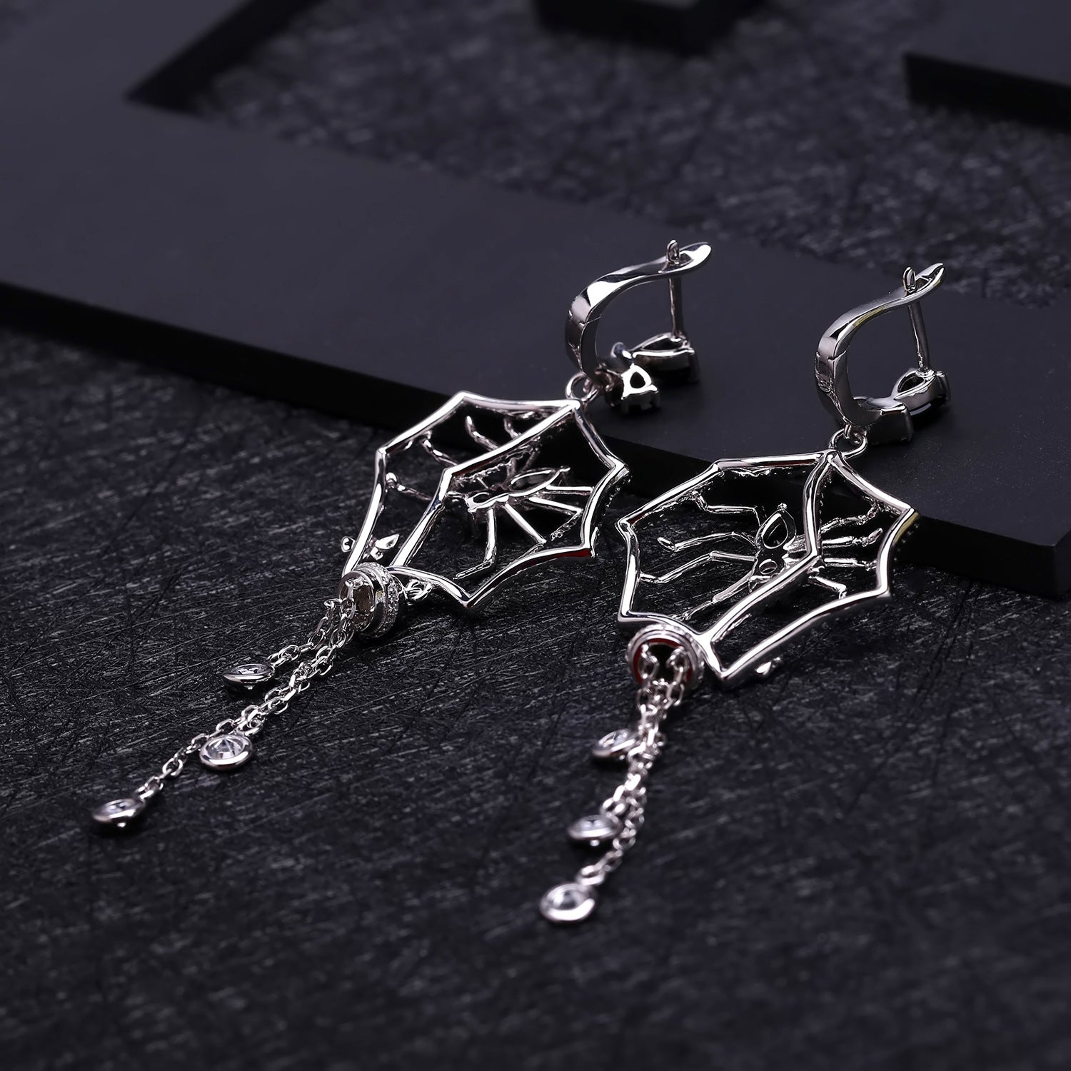 Dark Tassel S925 Silver Set Gemstone Earrings for women