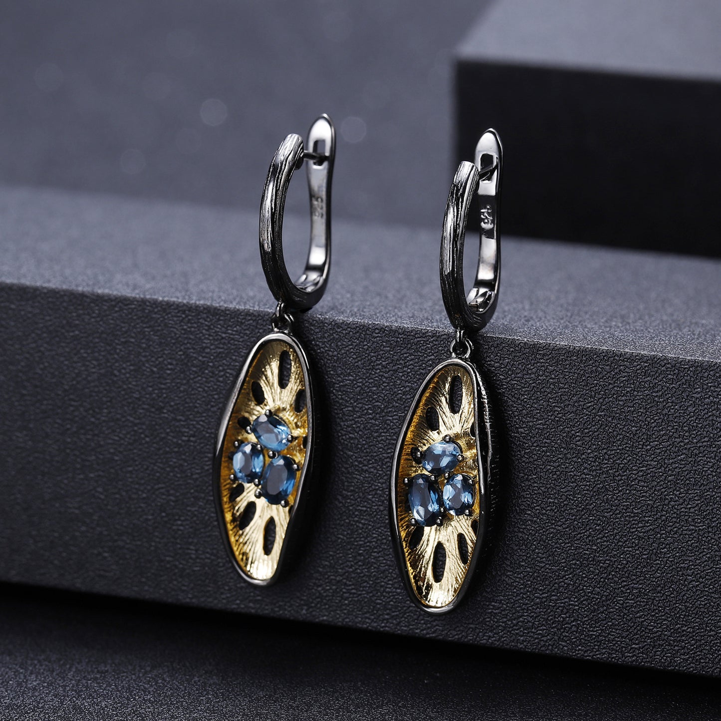 Italian Design Inlaid Colourful Gemstones Creative Lotus Root Shape Silver Drop Earrings for Women