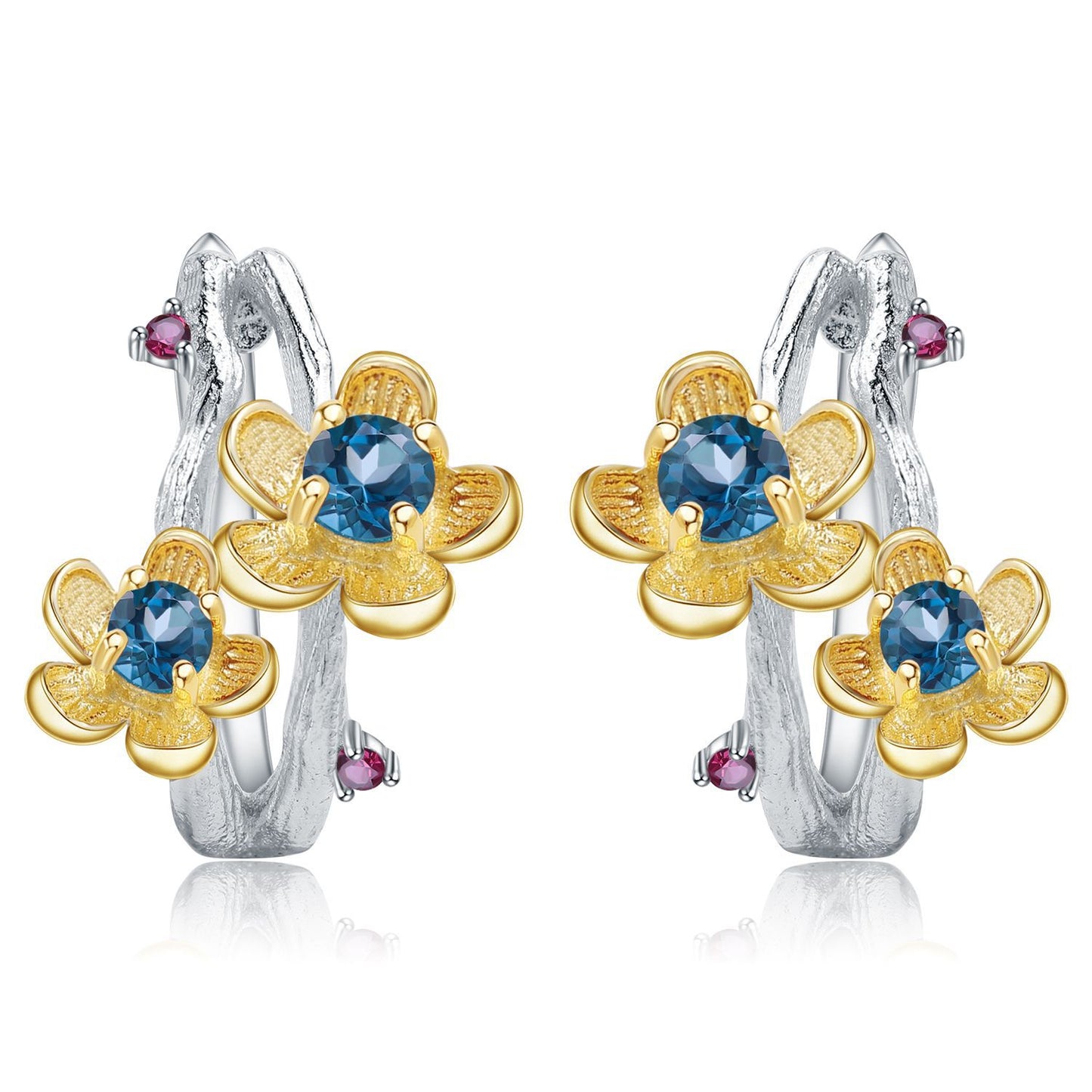 Colourful Gemstone Natural Floral Sterling Silver Studs Earrings for Women