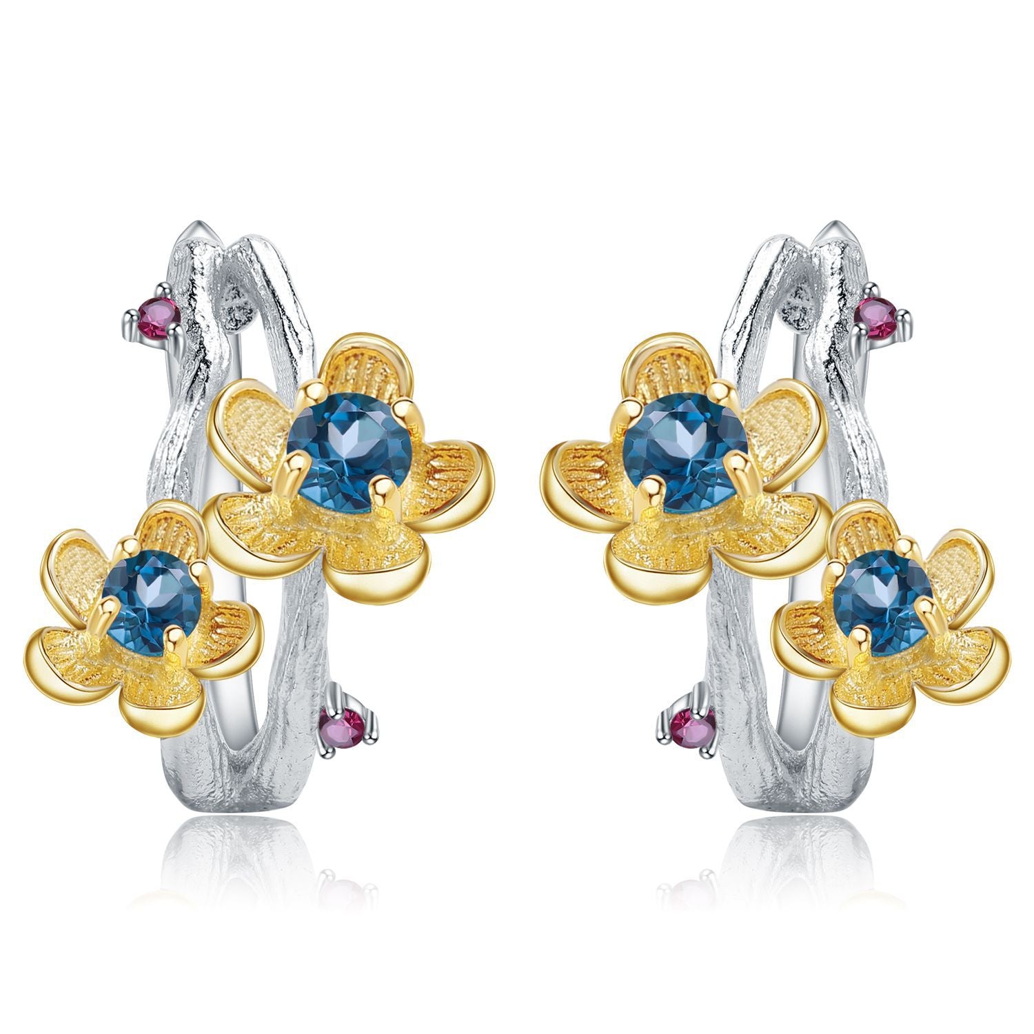 Colourful Gemstone Natural Floral Sterling Silver Studs Earrings for Women