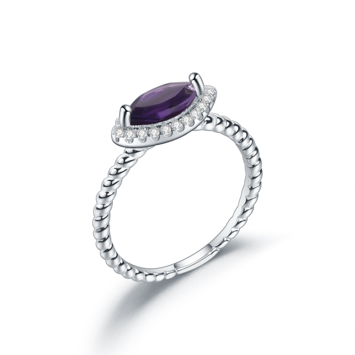 Natural Gemstone Marquise Soleste Halo Sterling Silver Ring for Women