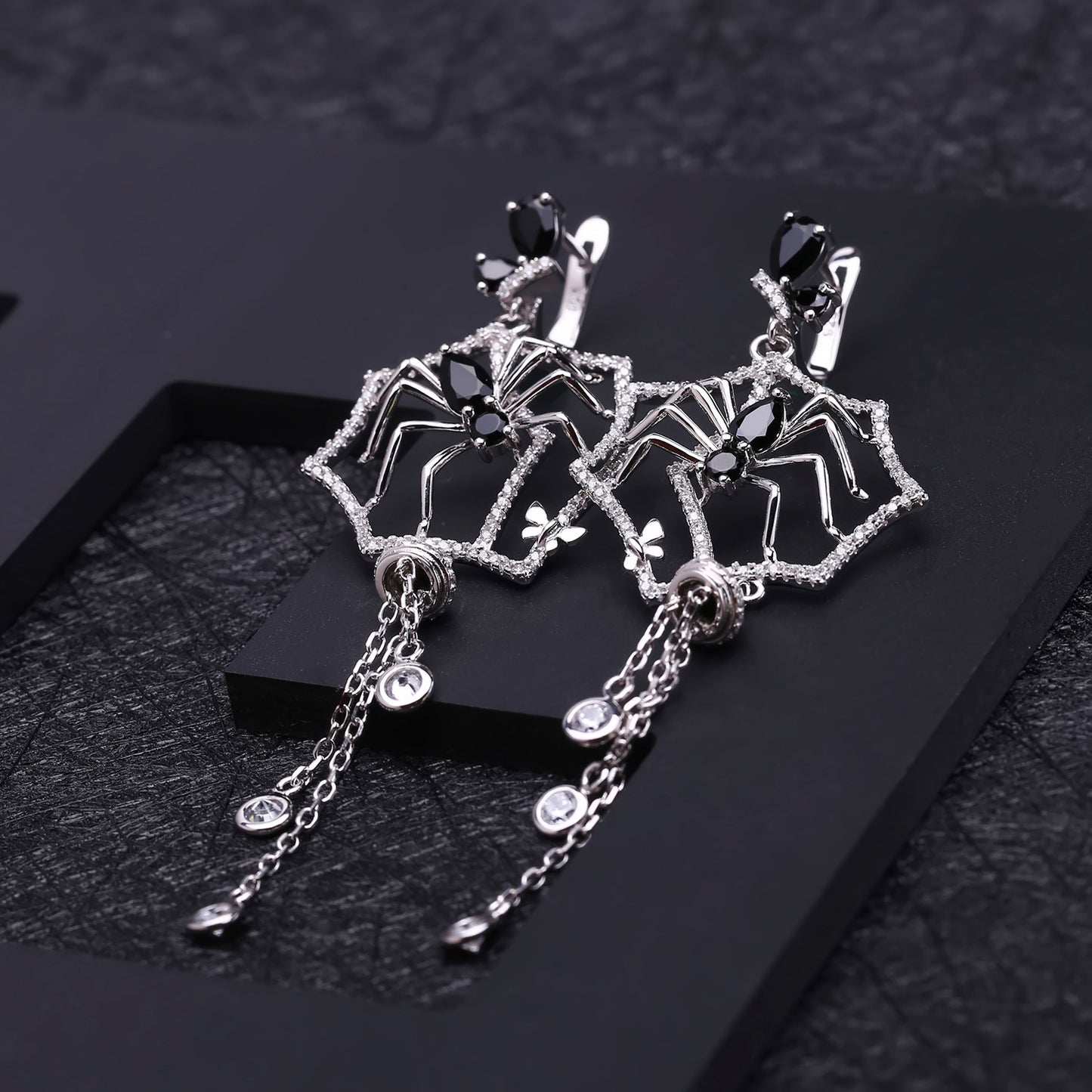 Dark Tassel S925 Silver Set Gemstone Earrings for women