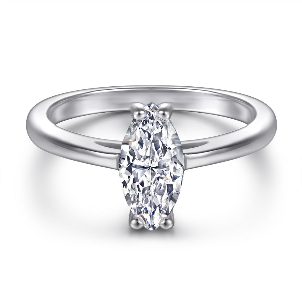 Marquise Zircon Solitaire Silver Ring for Women