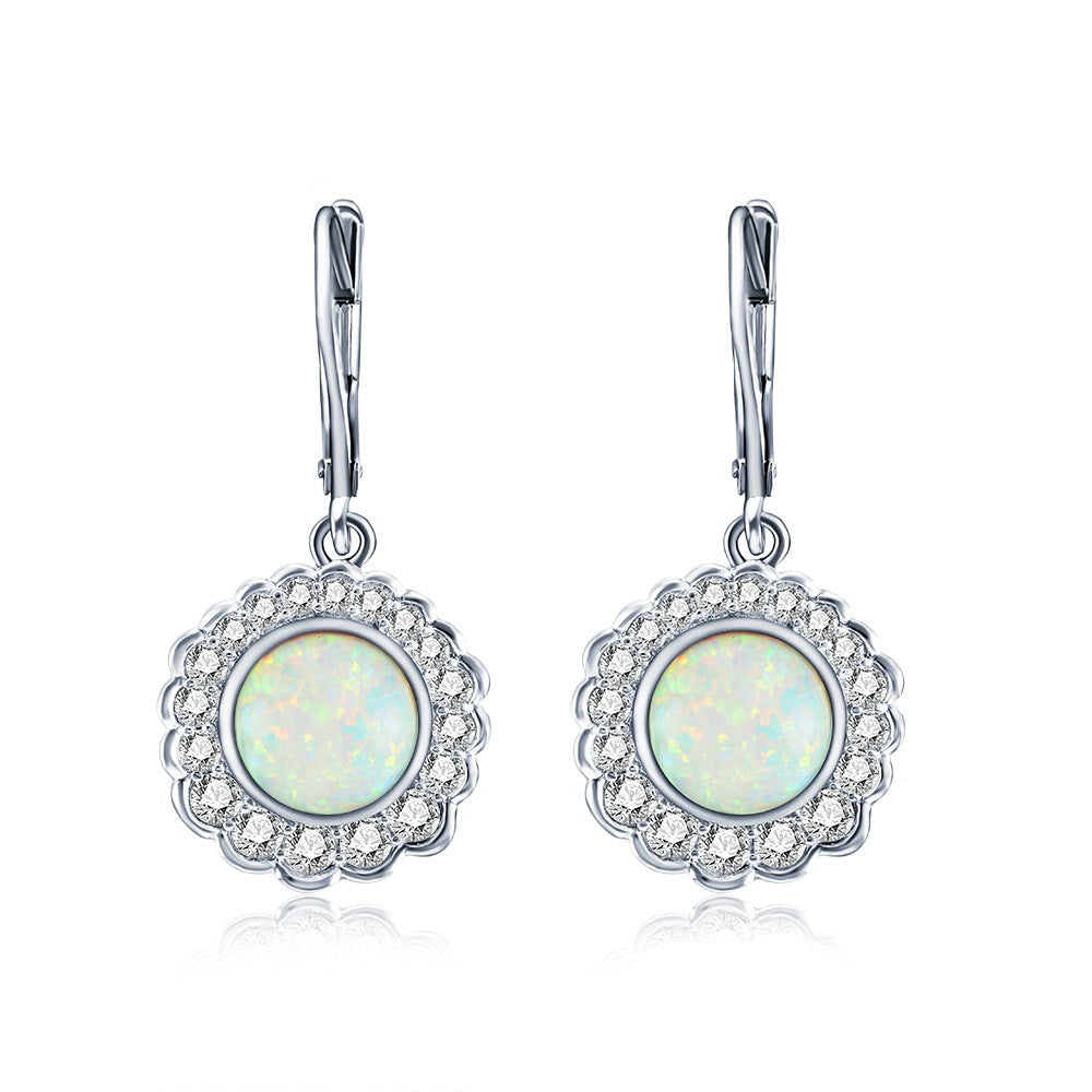 Opal Jewelry with Zircon Soleste Halo Silver Drop Earrings for Women
