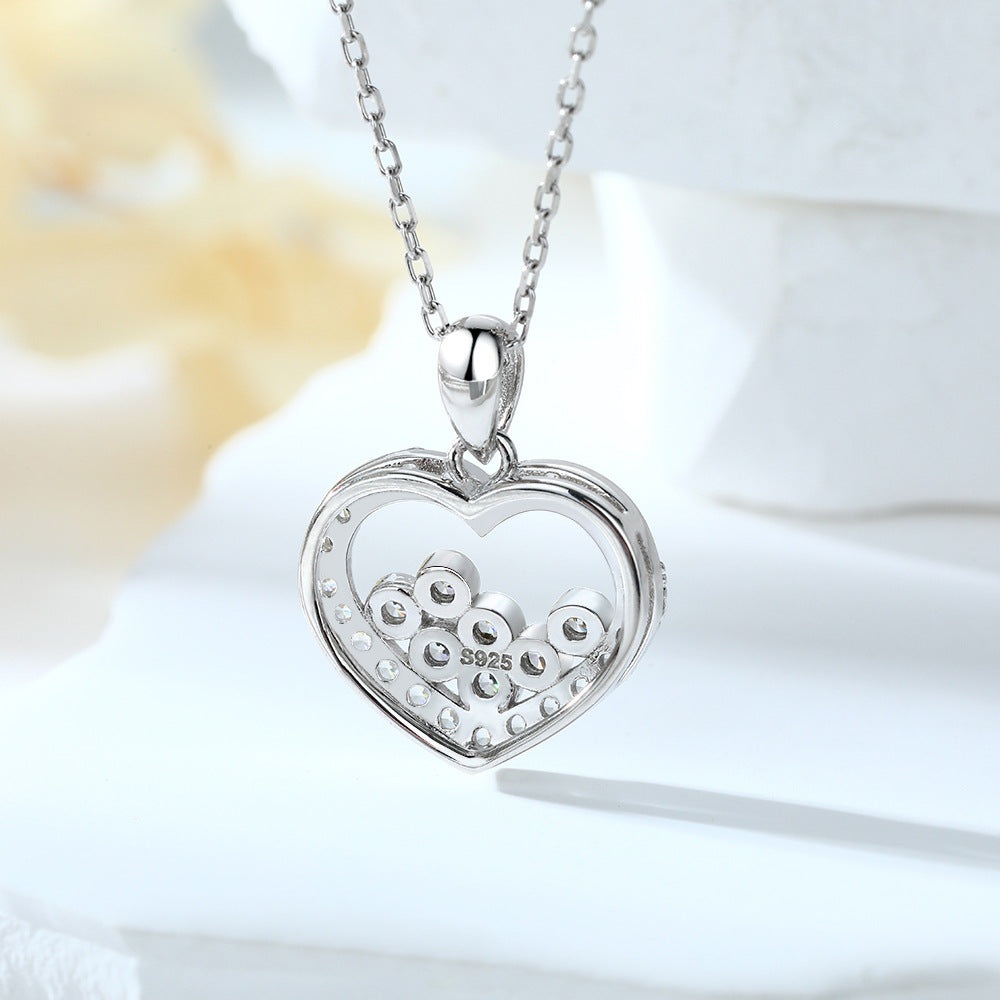 Hollow Heart with Mini Round Zircon Silver Necklace for Women