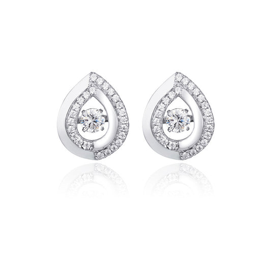 Round Zircon Pear Drop Silver Studs Earrings for Women