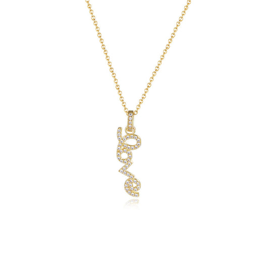 Valentine's Day Gift Full Zircon LOVE Letter Pendant Silver Necklace  for Women