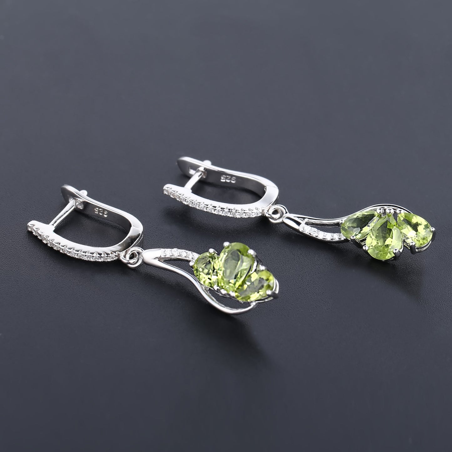 Fashion Natural Olivine Sterling Silver Drop Earrings for Women
