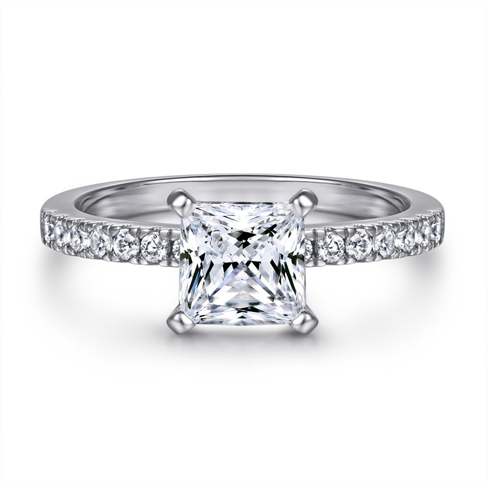 Princess Cut Zircon with Half Eternity Silver Ring Set for Women