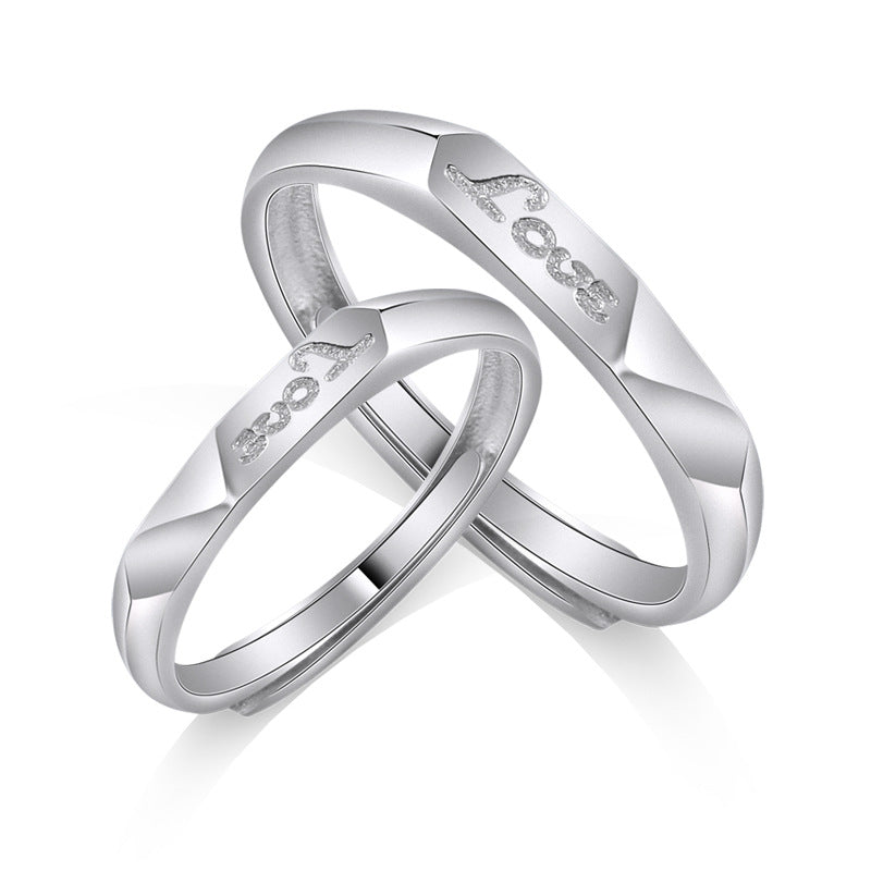 Sandblast Letter LOVE Silver Couple Ring