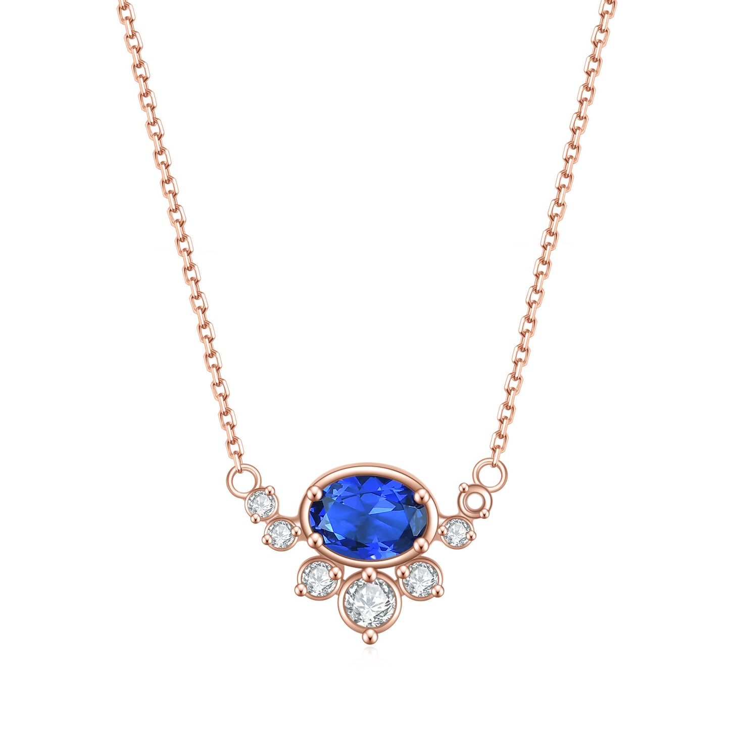 Charm Style Inlaid Blue Nanometer Stone Pendant Plated Rose Gold Silver Necklace for Women