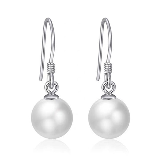 Classic Pearl Pendant Silver Drop Earrings for Women