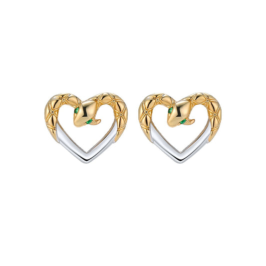 Snake Heart-shaped Silver Studs Earrings for Women