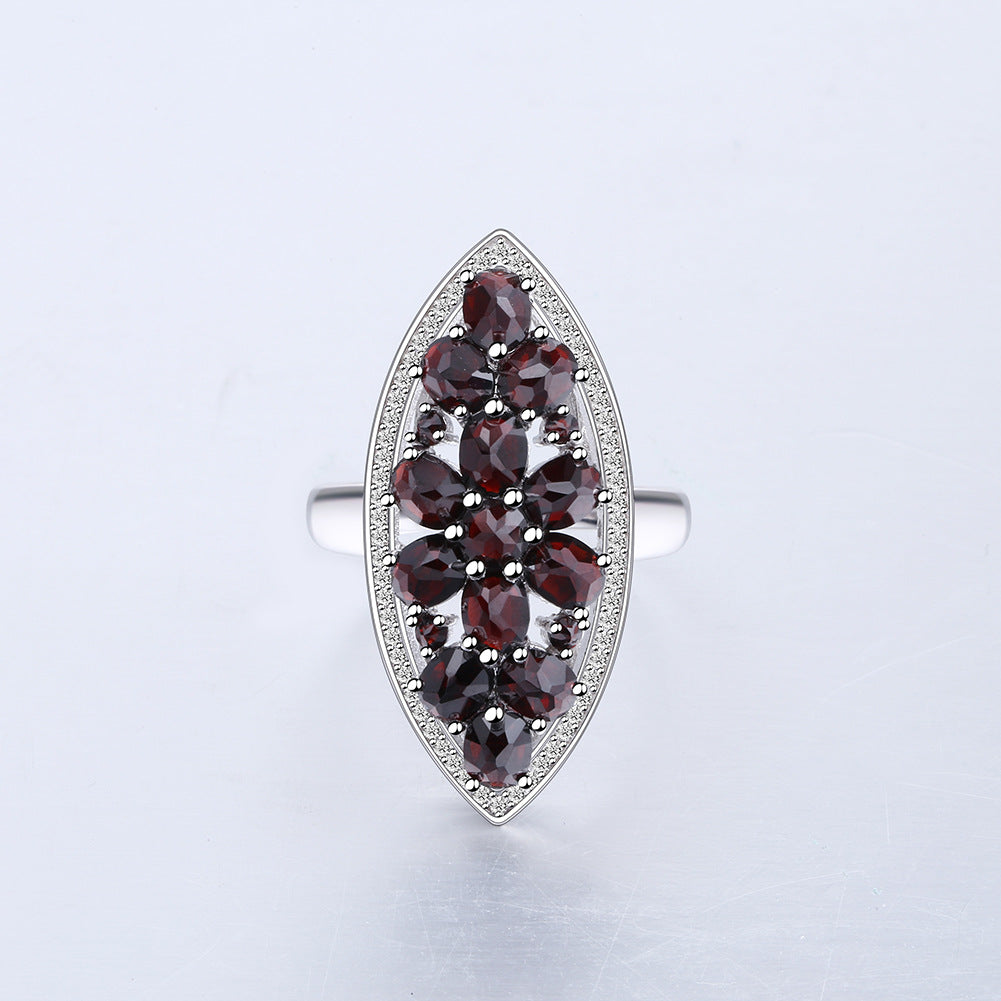 European Luxury Design Group Natural Garnet Marquise Silver Ring for Women
