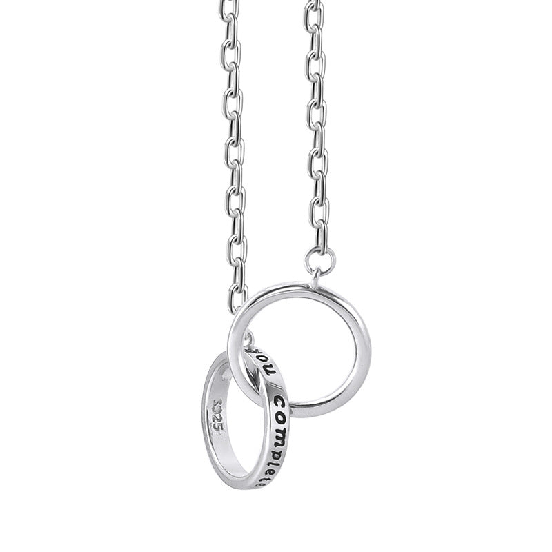 Double Circle Buckle with Letter Pattern Silver Couple Necklace for Women