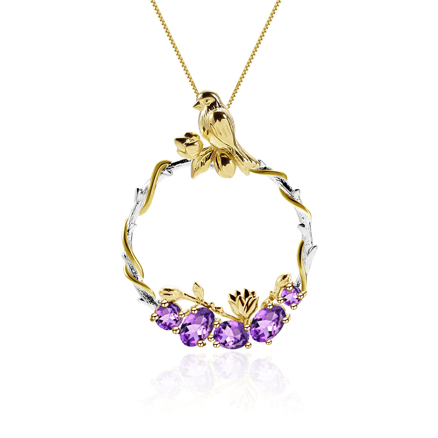 Secret Garden Premium Design with Natural Colourful Gemstones Bird's Garden Pendant Silver Necklace for Women
