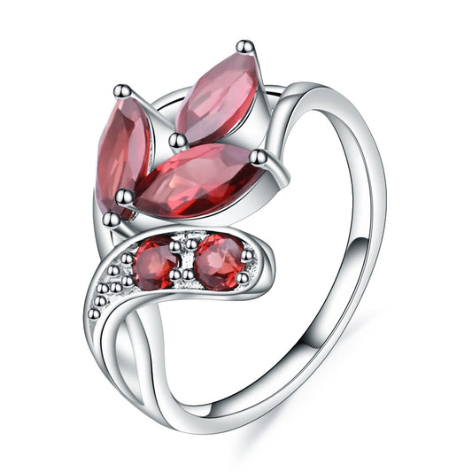 European Fashion Style Inlaid Natural Gemstones Flower Silver Ring for Women
